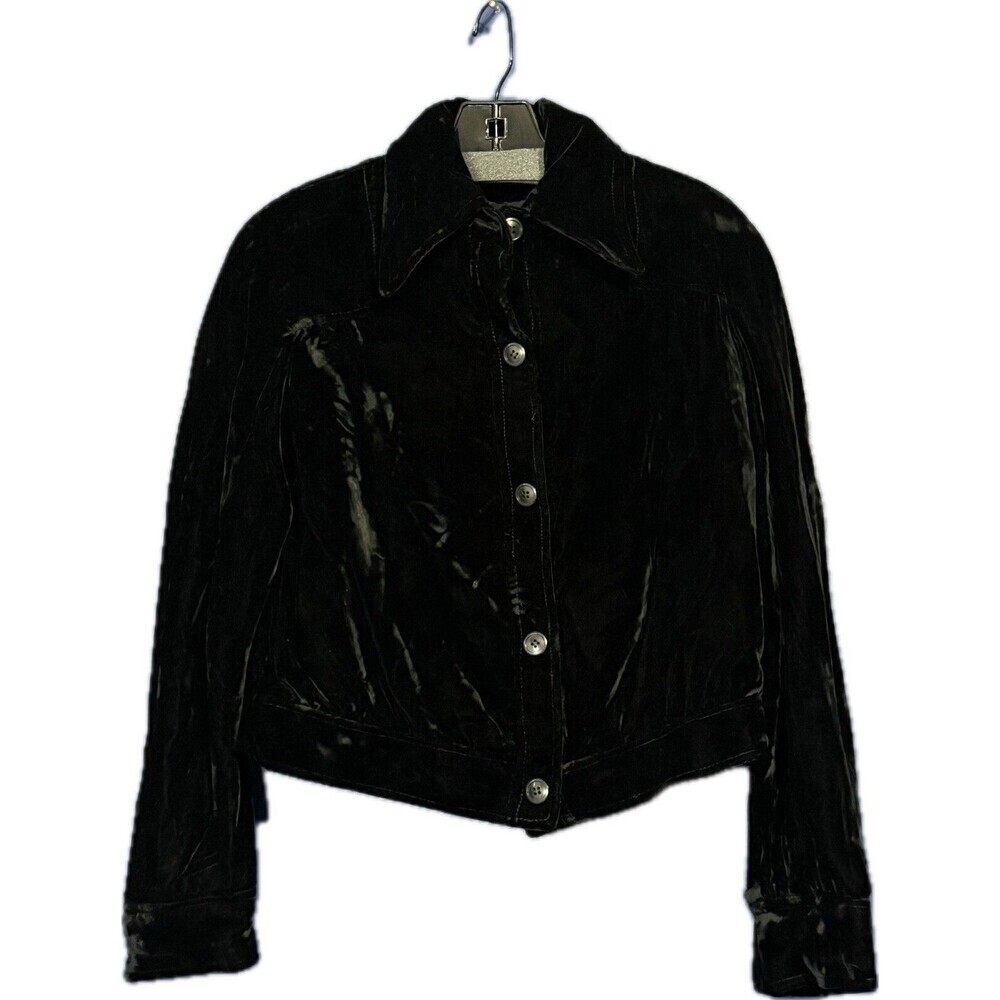 Something! By Oscar De La Renta Womens Black Crushed Velvet Jacket -Soft Sz S